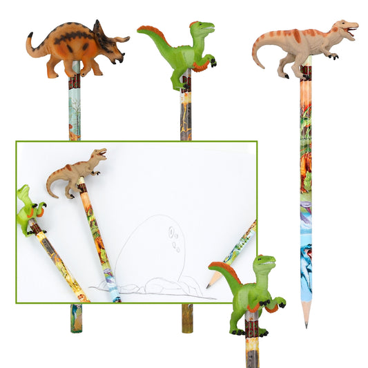 Dino World Bleistift mit Dino-Topper - 3er Set