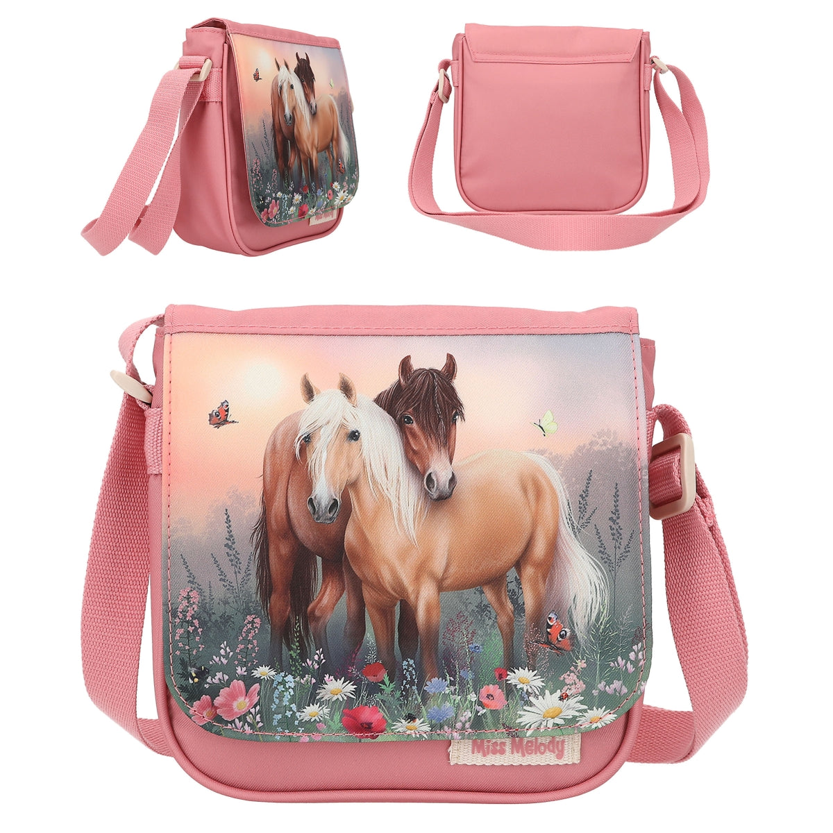Miss Melody Umhängetasche FLOWERS rosa Pferde-Motiv