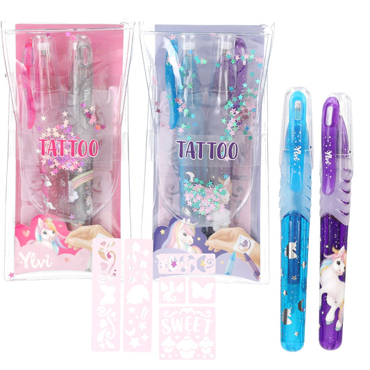 Ylvi Tattoo Glitzer Gelstifte - Magisches Tattoo-Set mit Schablonen