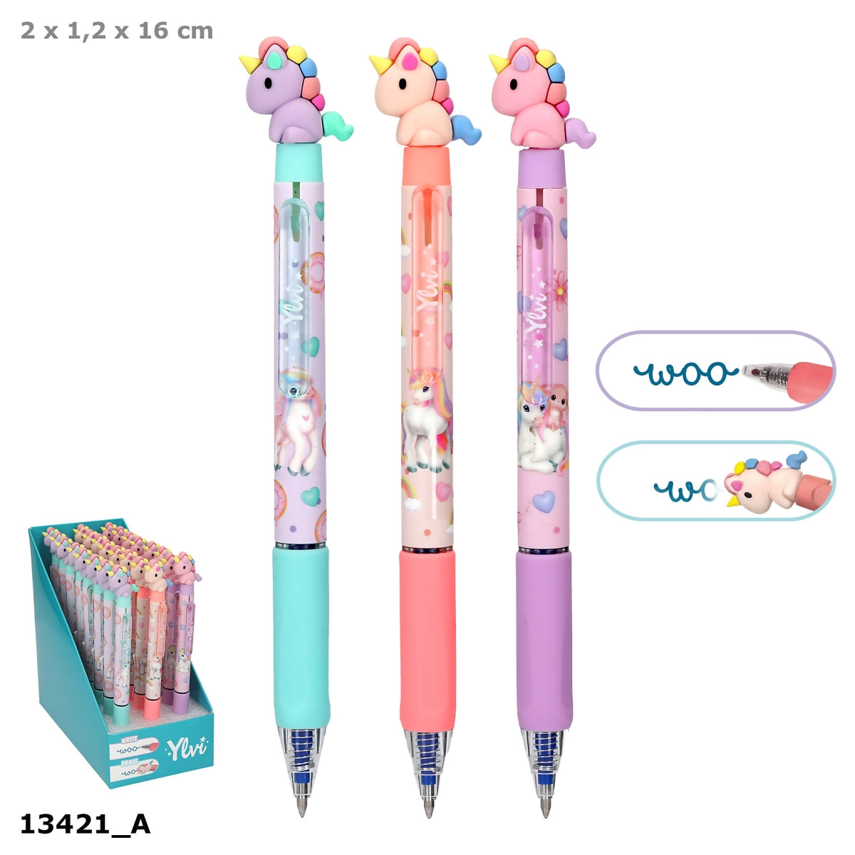Ylvi Radierbarer Gelstift mit Einhorn Topper 3er-Set