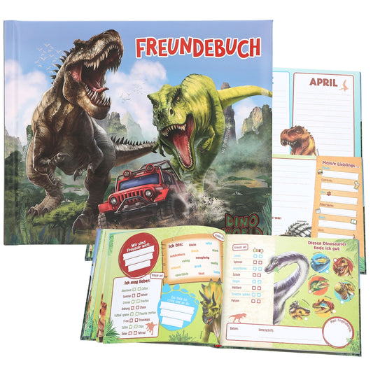 Dino World Freundebuch - Saurier-Jeep-Motiv mit 108 Seiten