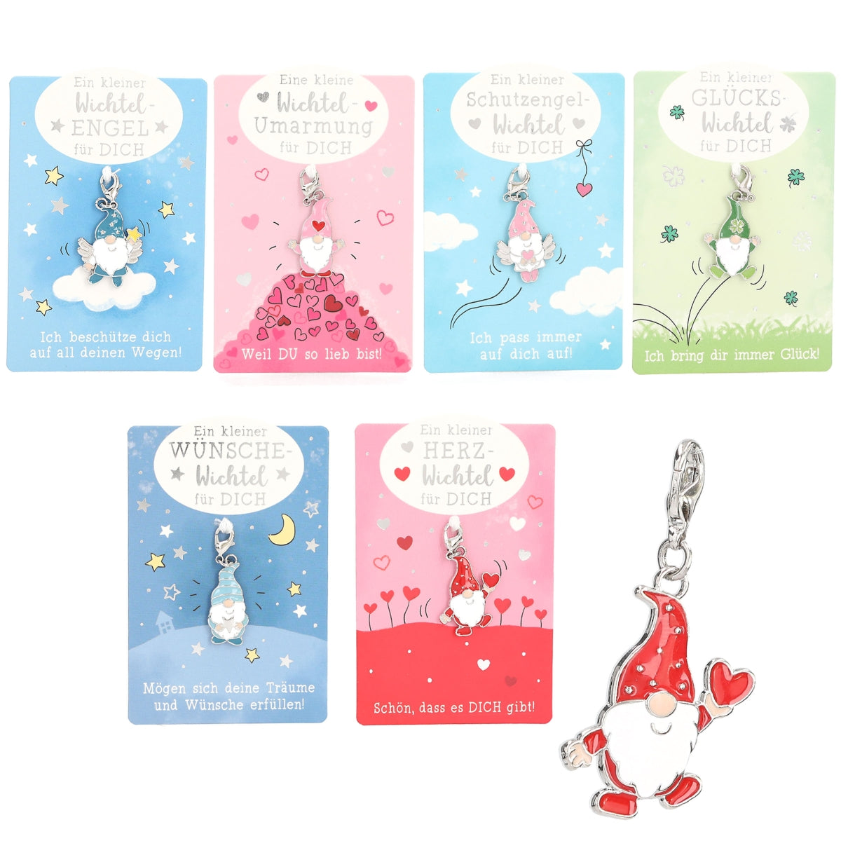 Wichtel Anhänger mit Karabiner - 6 Designs sortiert