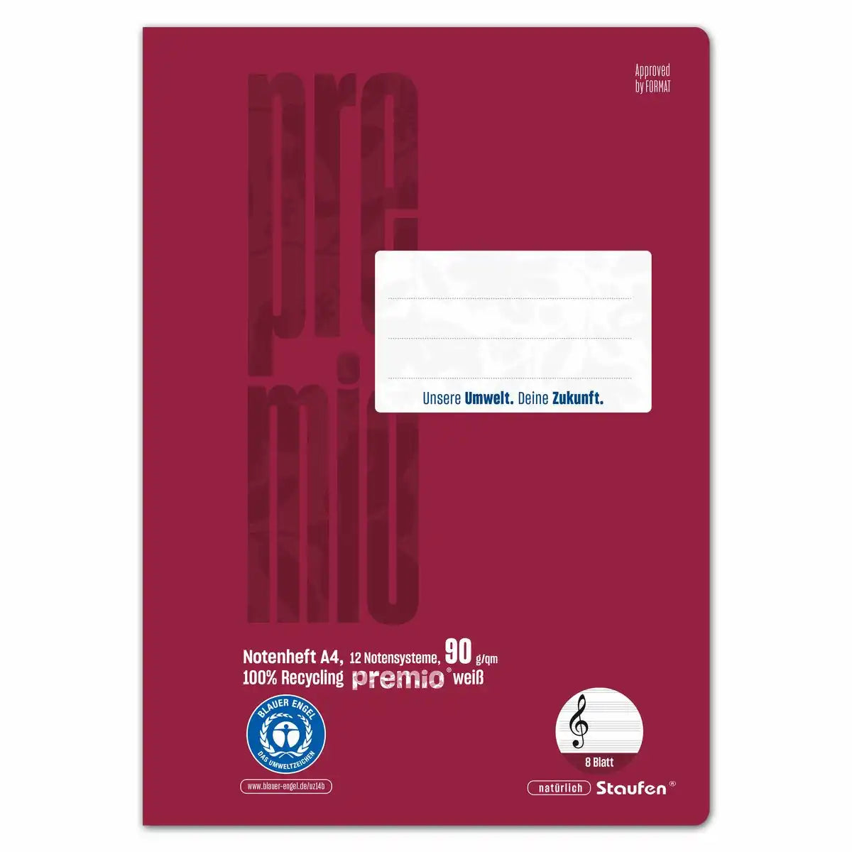 Staufen Notenheft premio Lineatur N 12 Notensysteme 8 Blatt 90g/m² DIN A4