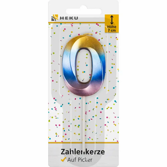 HEKU Zahlenkerze 0 auf Picker - Geburtstagskerze 7cm