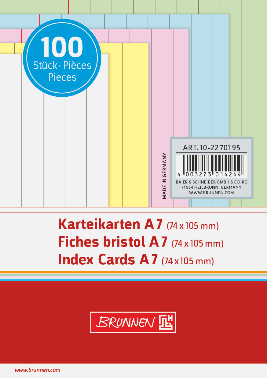 Premium Karteikarten A7 liniert - 5 Farben Sortiment