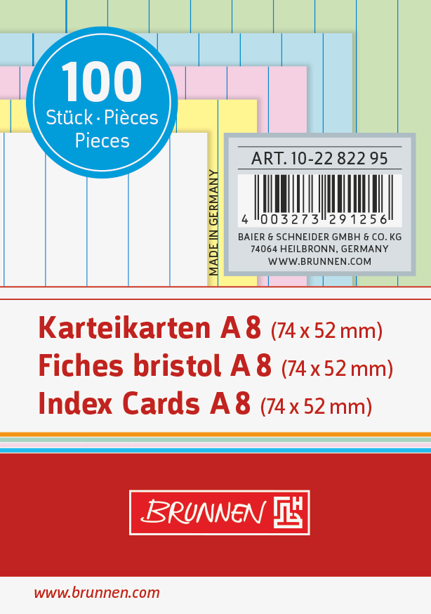 Premium Karteikarten A8 liniert - 5 Farben Sortierung
