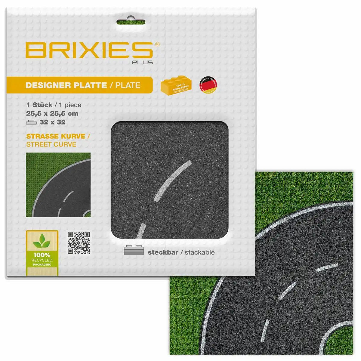 BRIXIES Bodenplatte Straße Kurve 32x32cm