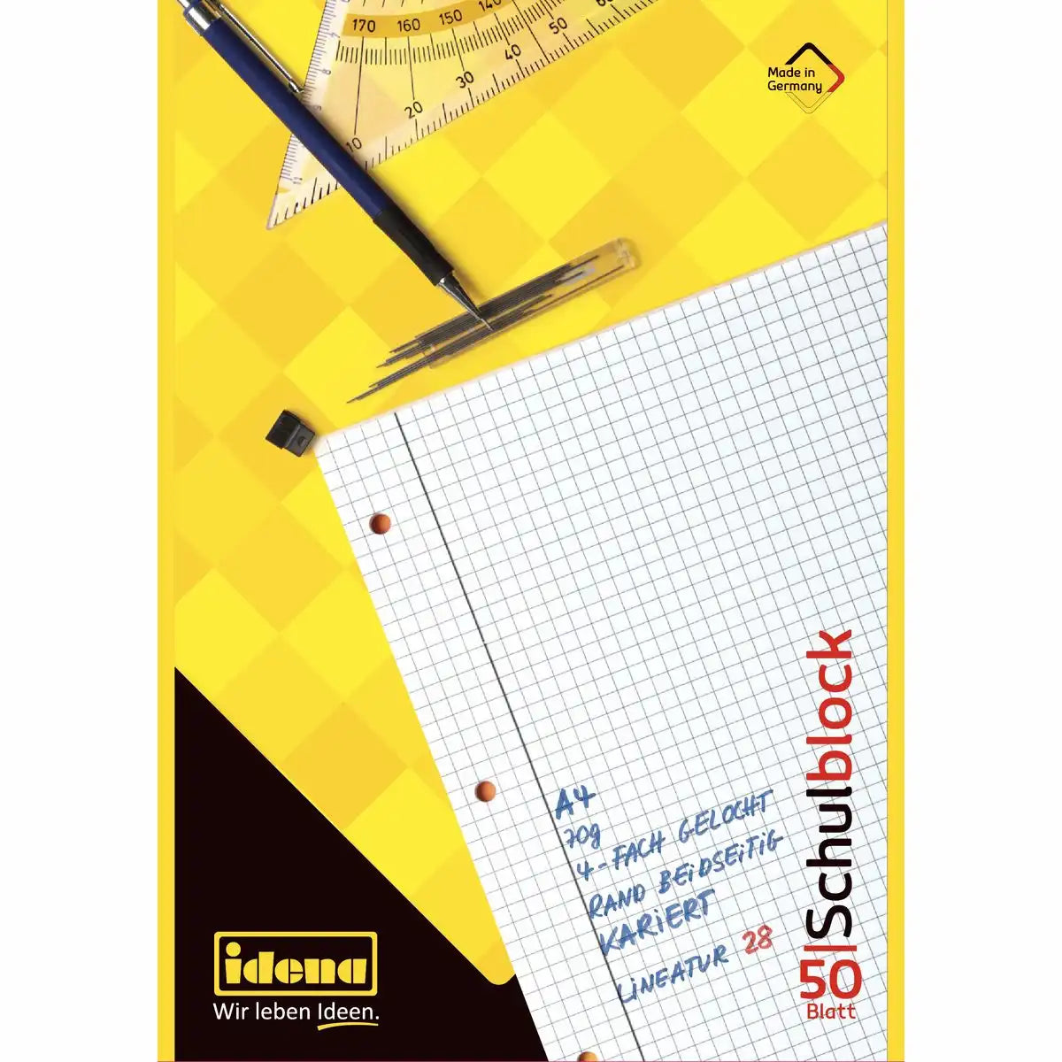 Idena Schulblock kariert DIN A4 - 50 Blatt 70g/m² Qualitätspapier