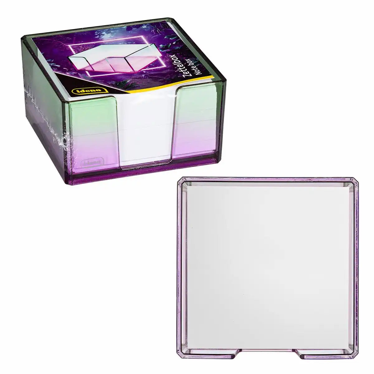 Idena Zettelbox Bicolor Acryl 450 Blatt 80g/m² pink/grün 103x103x57mm