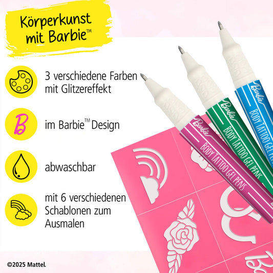 Barbie Body Tattoo Pens 3er Set - Glitzer Stifte für Kinder