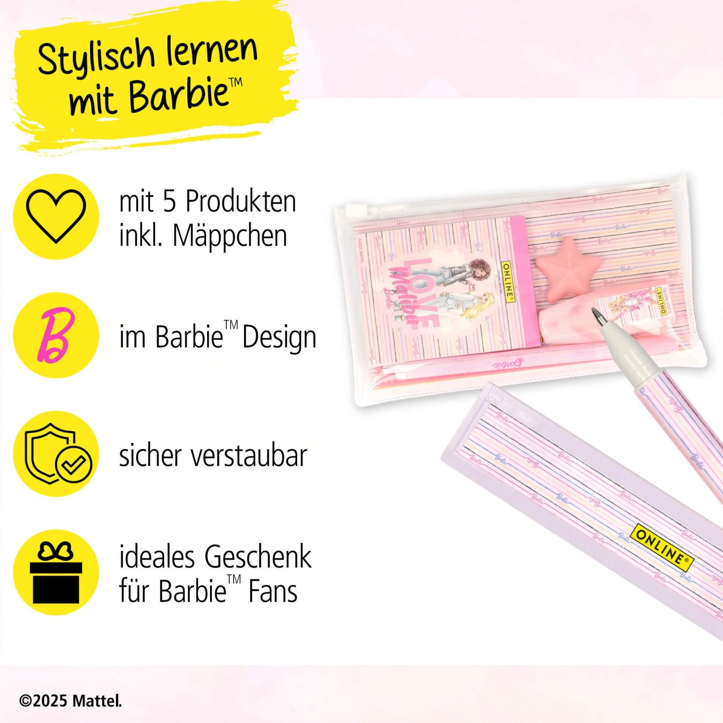 Barbie Schulset mit Mäppchen - 6-teilig