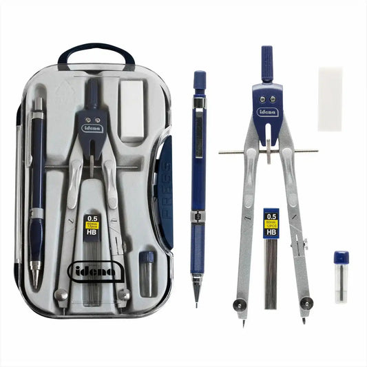 Idena Zirkel Set mit Radierer, Druckbleistift und Minen - Komplettes Geometrie-Set