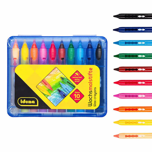 Idena Wachsmaler Set - 10 hochwertige Wachsmalstifte in praktischer Kunststoffbox