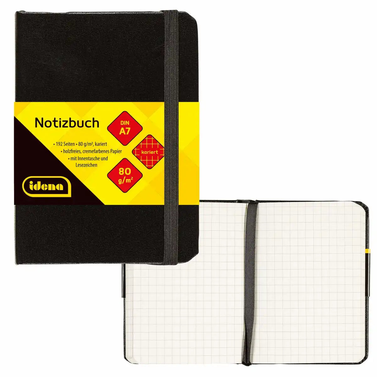 Idena Notizbuch DIN A7 kariert schwarz - 80g/m² Papier - 192 Seiten
