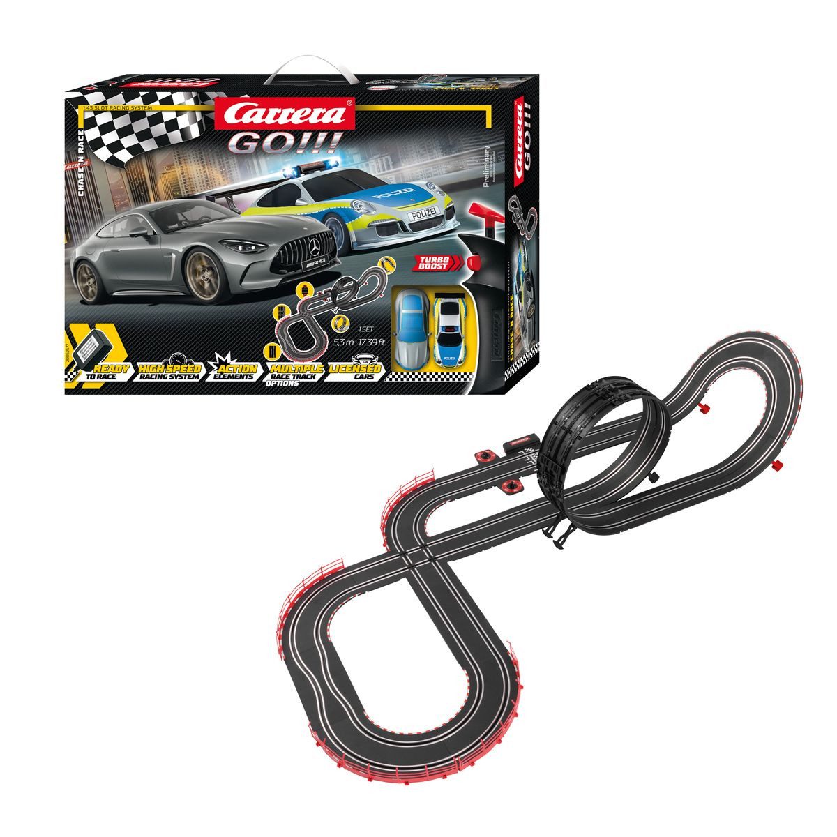 Carrera GO!!! Chase 'n Race Rennbahn 1:43 mit 2 Fahrzeugen