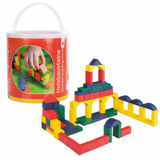 Idena Holzbausteine Set - 100 bunte Bausteine im praktischen Eimer für Kinder ab 12 Monaten