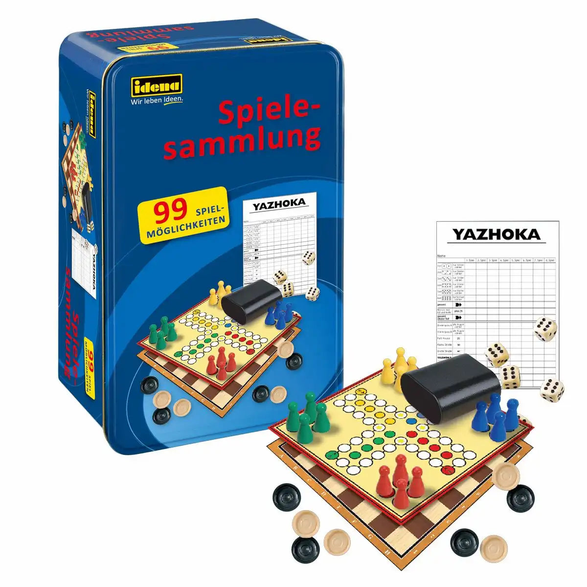 Idena Spielesammlung - 99 Spiele in robuster Metallbox | Familienspiele für alle Altersgruppen