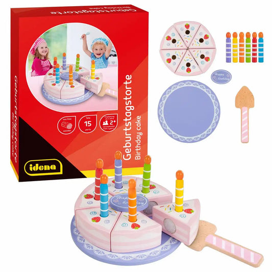 Idena Holz-Geburtstagstorte Set - 15 bunte Tortenstücke zum Spielen (Ø15cm)