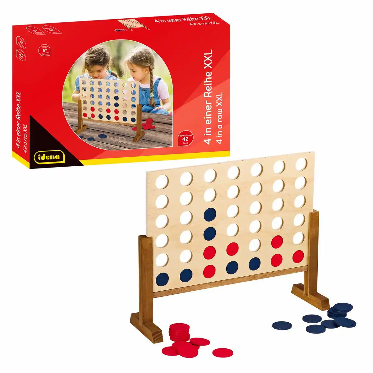 Idena XXL Holzspiel 4 Gewinnt - Riesenspaß für Familie & Garten (45x56cm)