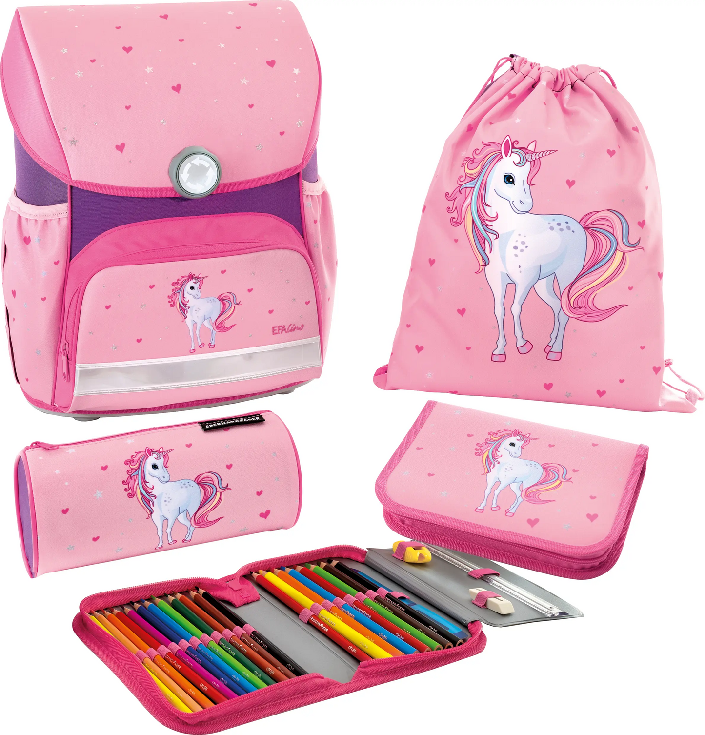 Schulranzenset EFAlino rosa Einhorn 4-teilig