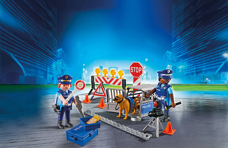 PLAYMOBIL Polizei Straßensperre mit Hund & Ausrüstung ab 4 J.