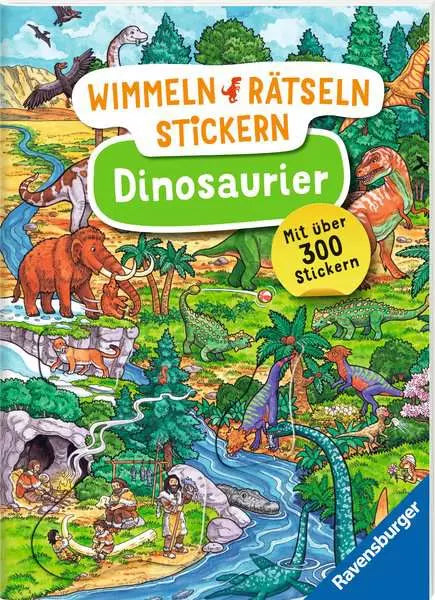 Dinosaurier Wimmelbuch mit 300 Stickern - Rätselspaß für Kinder ab 4 Jahren