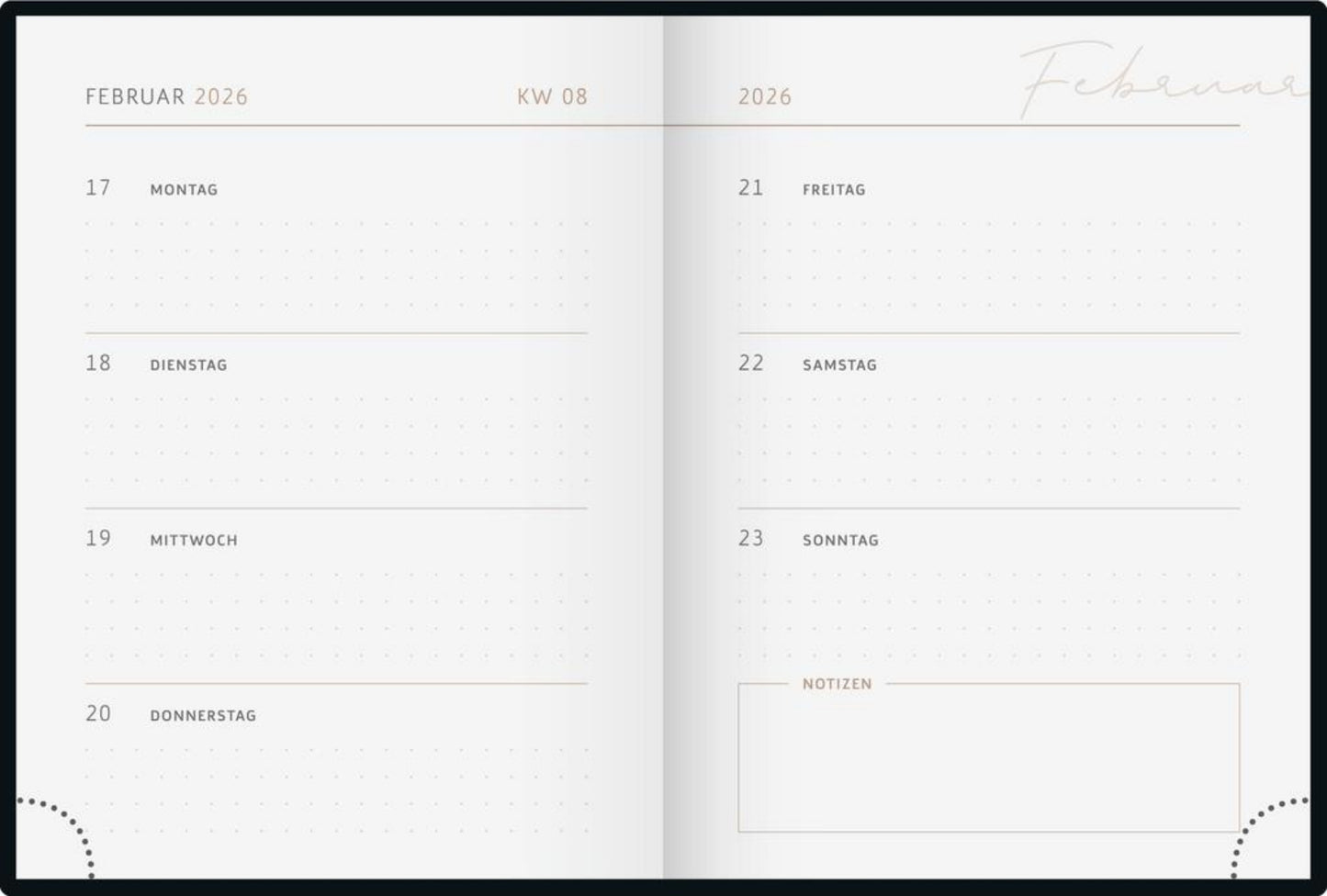 Wochenkalender 2026 A6 - Eleganter Terminplaner mit goldener Prägung