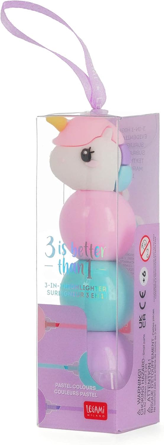 Legami 3-in-1 Textmarker Einhorn Pastell – 1 Stift, zufällig