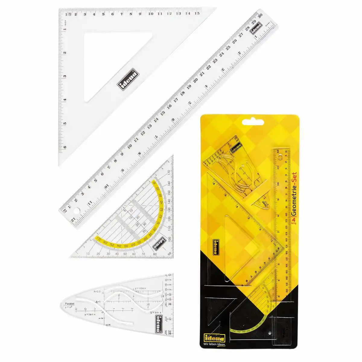 Idena Geometrie-Set 4-teilig mit Parabel - Schule & Studium