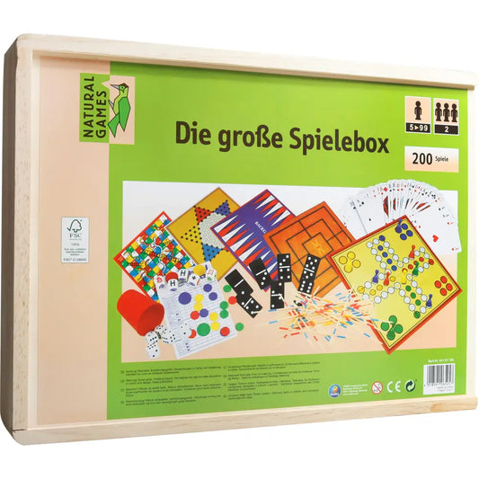 Natural Games Premium Holz-Spielesammlung 200 in 1 - Komplettes Familien-Spielset