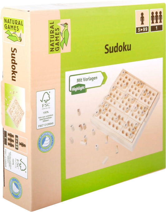 Natural Games Sudoku Denkspiel mit stabilem Spielbrett
