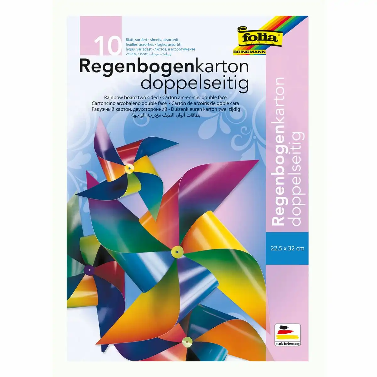 Folia Regenbogenkarton 200g/m² 22,5x32cm - 10 Blatt