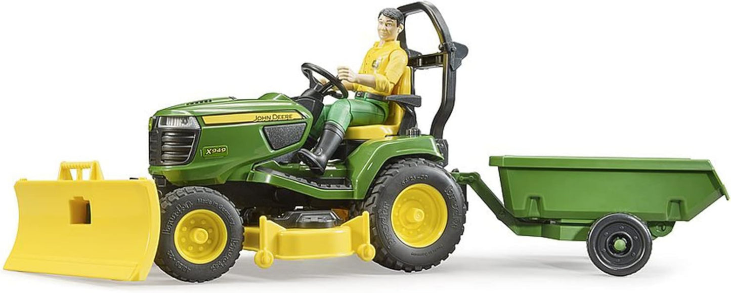 bruder 62104 John Deere Aufsitzrasenmäher 1:16 mit Anhänger und Gärtner