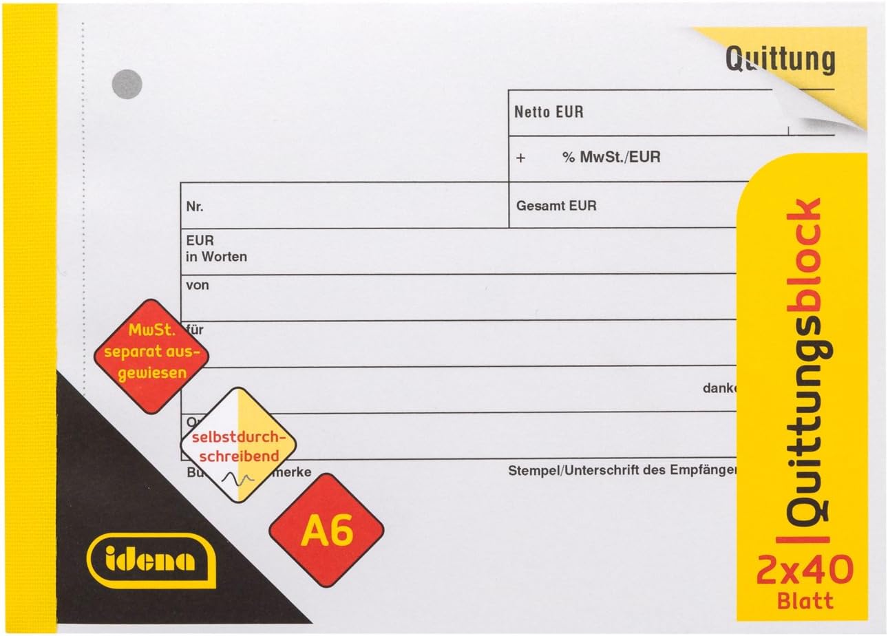 Idena Quittungsblock mit Durchschlag - DIN A6 quer, 2x40 Blatt, selbstdurchschreibend