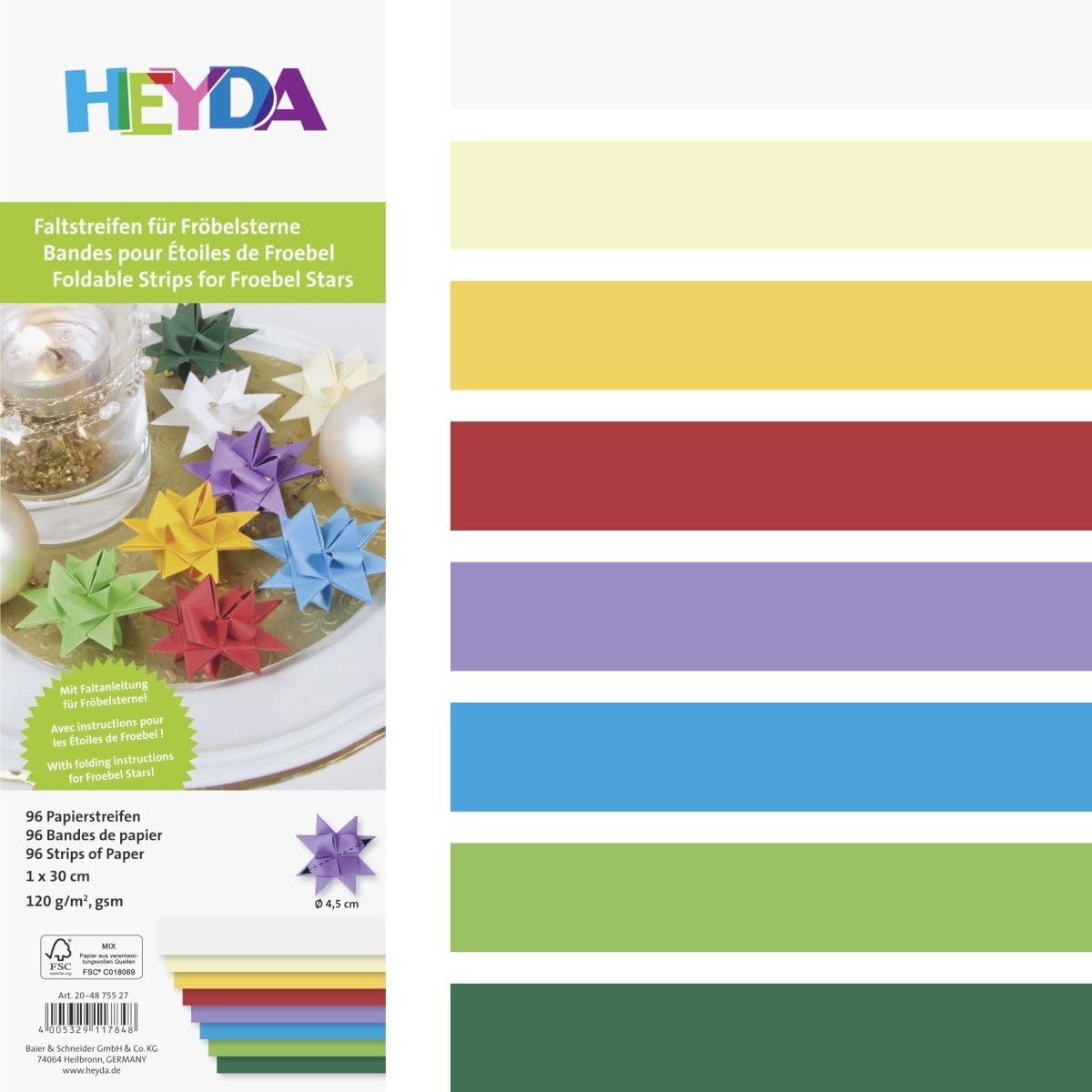 HEYDA Fröbelsterne Origami-Papierstreifen 96 Blatt 1x30cm