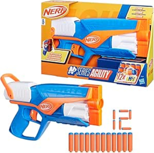 Nerf N Series Agility Blaster, leichte Bauweise mit rotierender Trommel und Spannschlitten für extra Lange Reichweite, 12 Nerf Darts,