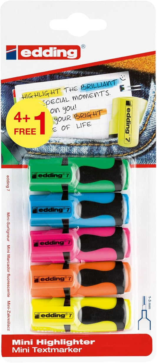 edding Textmarker mini Neon Set - 5 leuchtende Farben im praktischen Blister