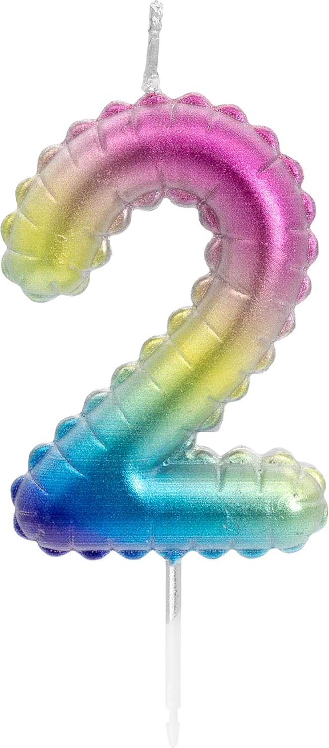 Zahlenkerze 2 - Regenbogen Metallic