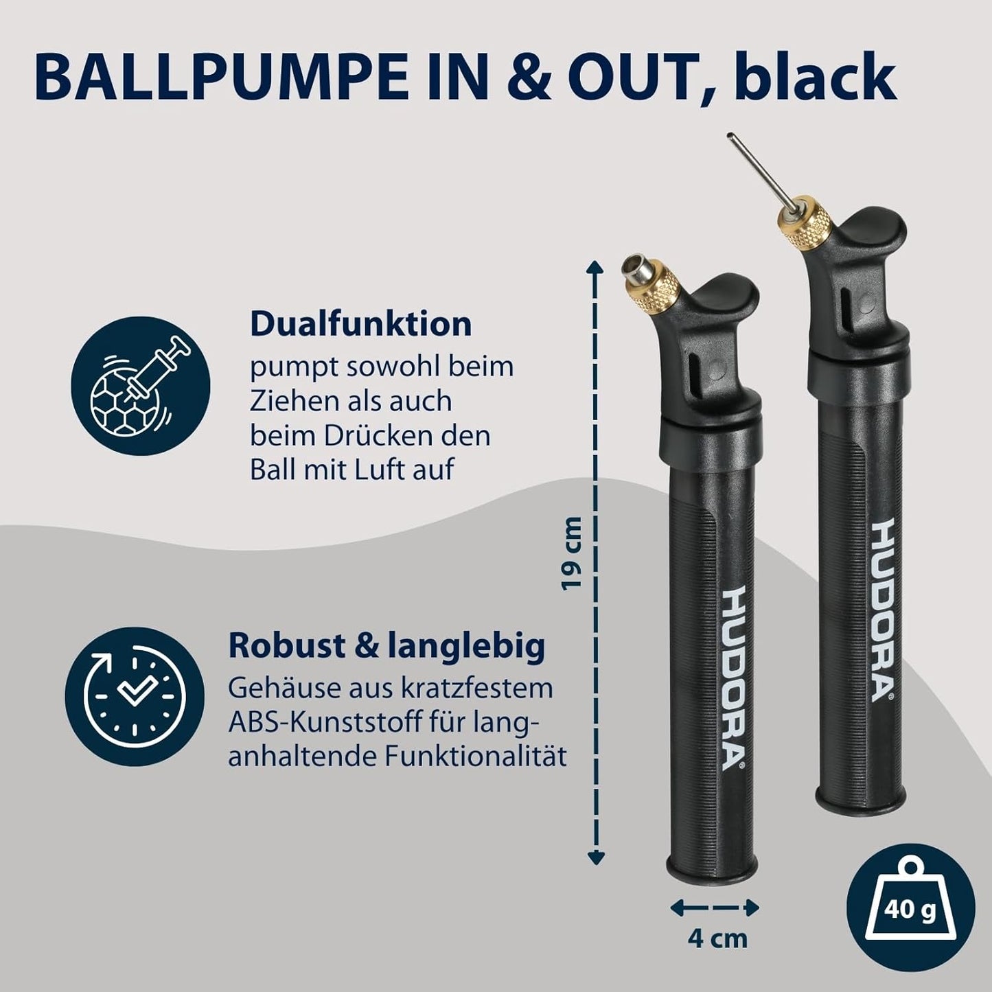 HUDORA Ballpumpe In & Out - kompakte Handpumpe 19x4cm
