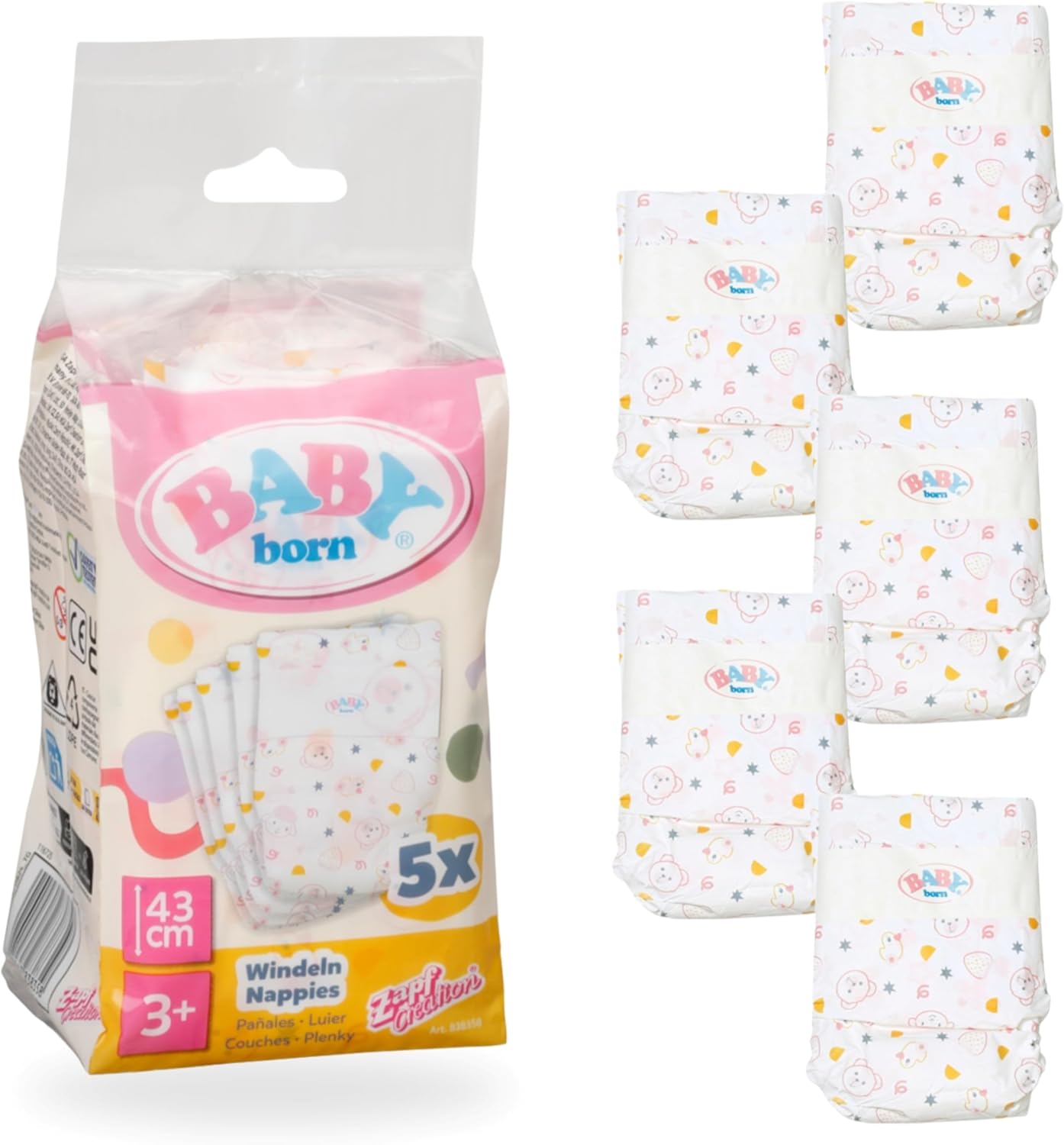 BABY born Puppenwindeln 43cm mit Aufdruck, 5er-Pack