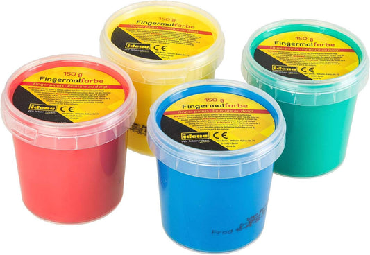 Idena Fingermalfarben Set 4 Farben - Wasserlöslich & Allergikerfreundlich - 4x150g