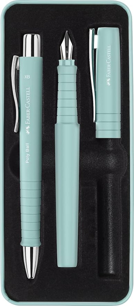 Faber-Castell 241053 Poly Pen Schreibset - Kugelschreiber & Füller Set Caribic Blue
