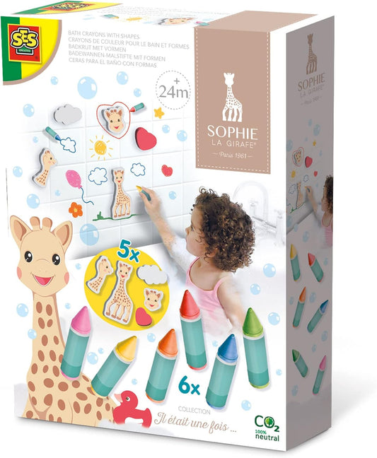 SES Creative | Sophie die Giraffe Baby Badestifte | 6 abwaschbare Badekreiden + 5 Schaumstofffiguren | Kreatives Badespiel | Fleckenfreies Zeichnen in der Badewanne | Ab 2 Jahren