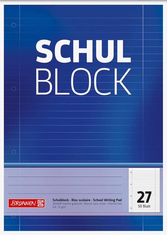 Brunnen Schulblock A4 Lineatur 27 - Premium Schreibblock für Schule und Büro