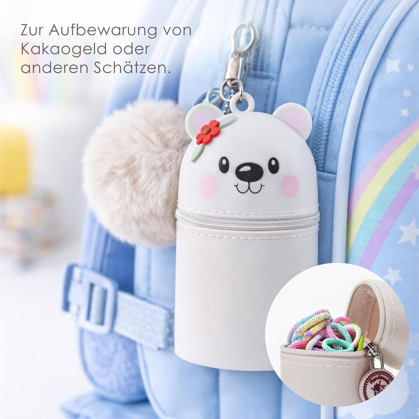 Silikon Schlüssenanhänger mit Puschel & Namensschild