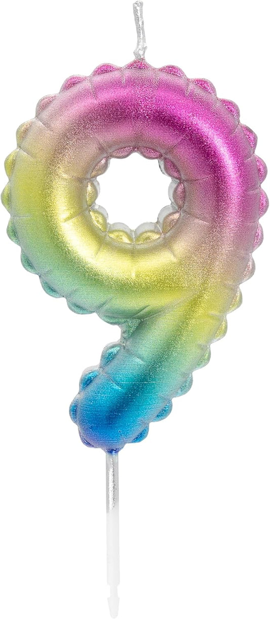 Idena Zahlenkerze 9 Regenbogen metallic