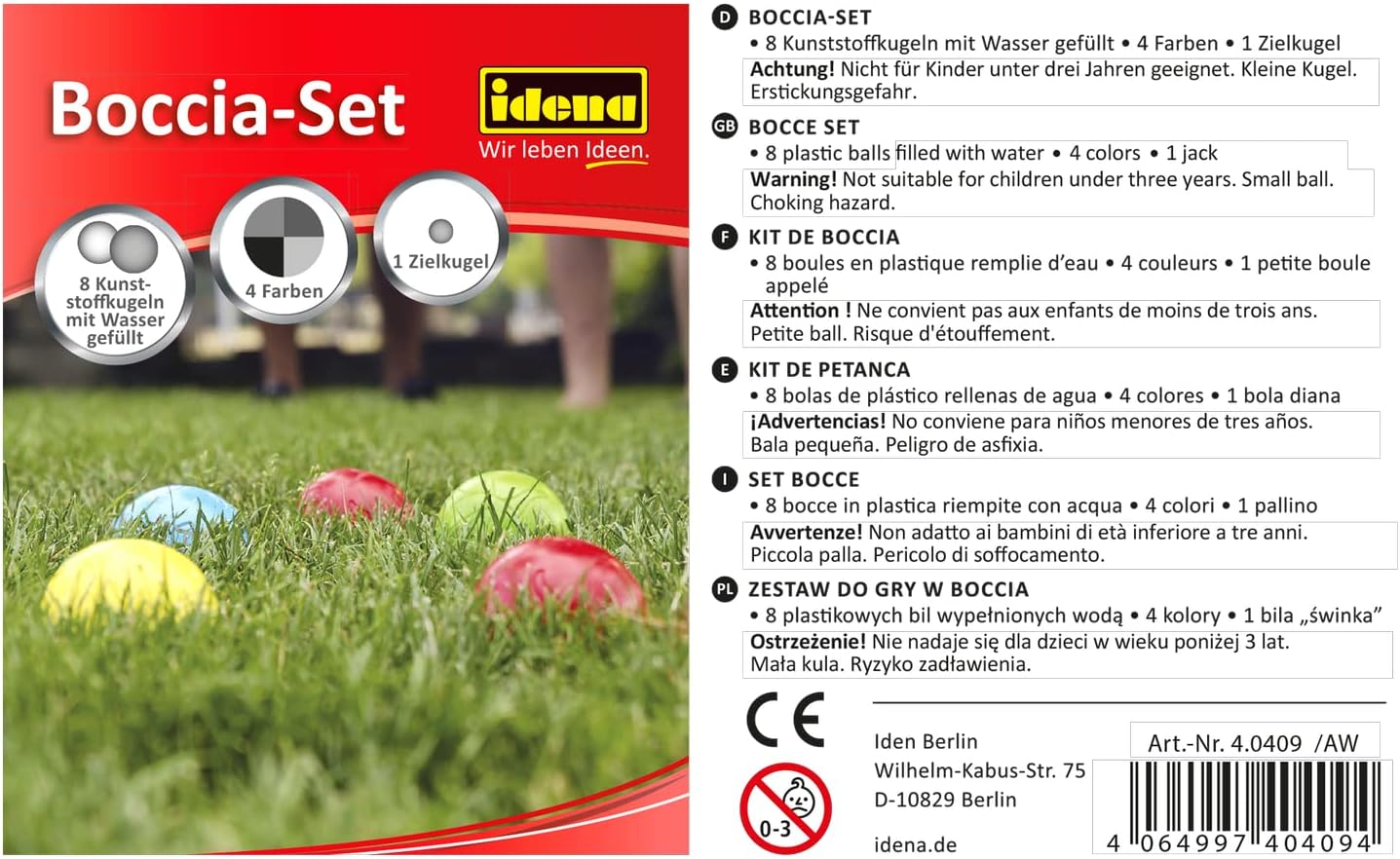 Idena Boccia-Set 8 Kugeln Kunststoff für 2–4 Personen