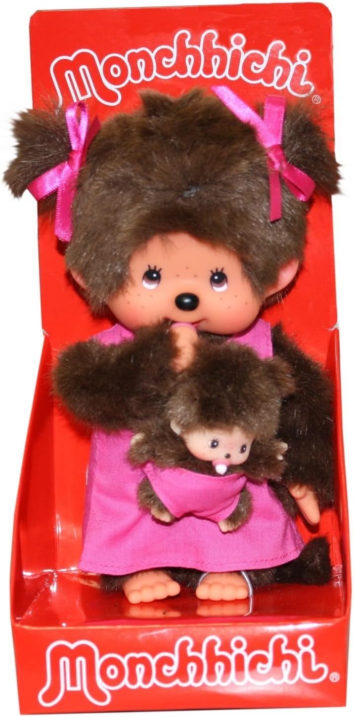 Monchhichi Mama mit Baby 20cm - Plüschfigur in Pink