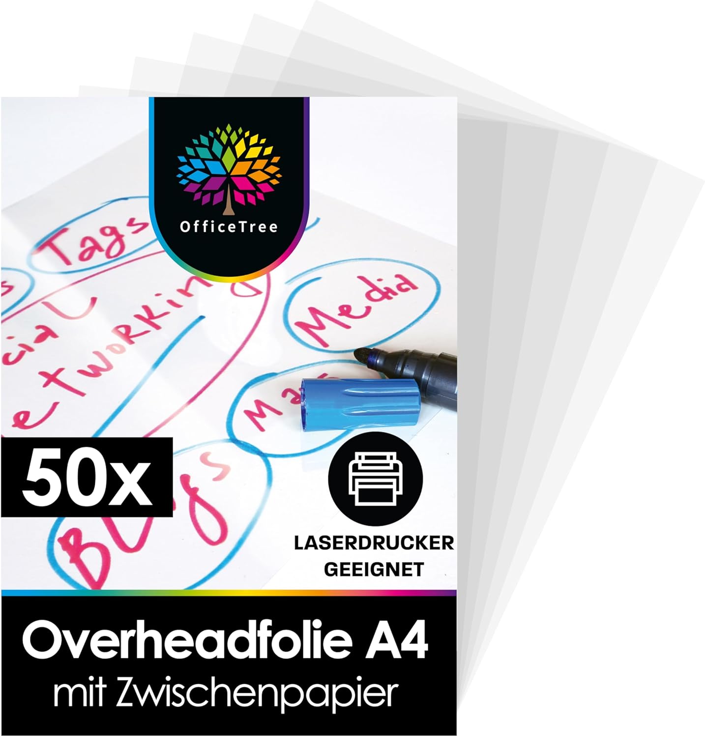 OfficeTree 50 Overheadfolien A4 glasklar für Laserdrucker