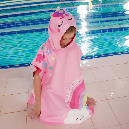 LEGAMI Kinder-Poncho Mikrofaser, Unicorn Rosa, One Size